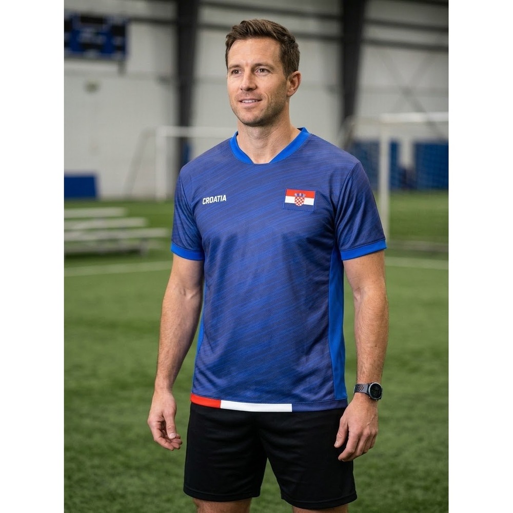 Striker Croatia Soccer Jersey Mens 2XL Blue National Flag Patch Athletic Shirt